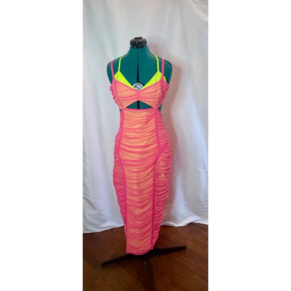 NWT Fashion Nova The Weekend Mesh Midi pink dress. Size XL